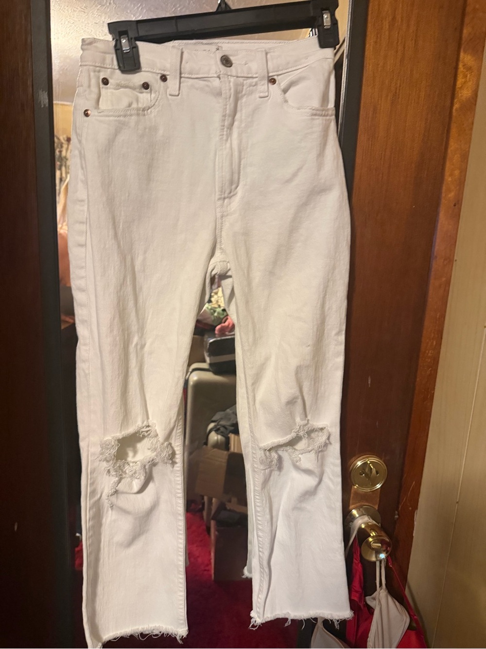 Abercrombie & Fitch White Straight-Leg Distressed Jeans